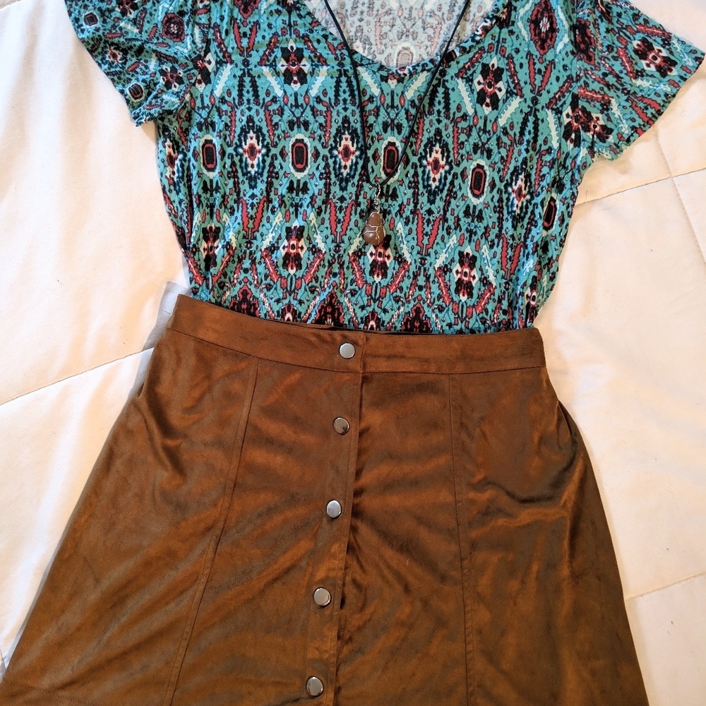 Brown Faux Suede Miniskirt